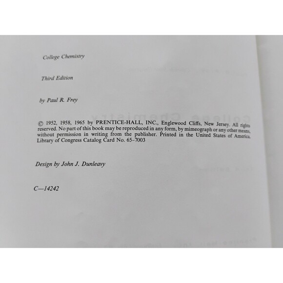 1965 Frey College Chemistry Third Edition Textbook Prentice-Hall Inc Acceptable - Picture 4 of 12